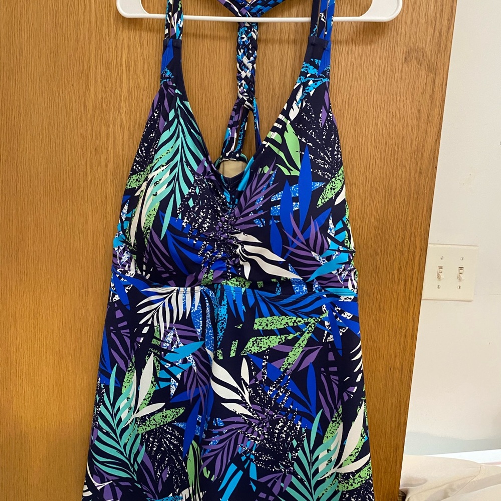 Woman Within Tropical Print tankini Swimsuit - Blue and Green